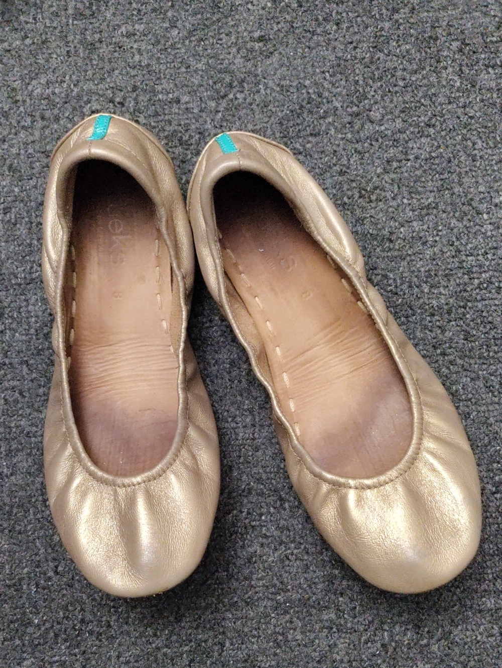 Tieks Tan Leather Ballet Flats with Teal Tab